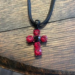Red Jeweled Cross Choker